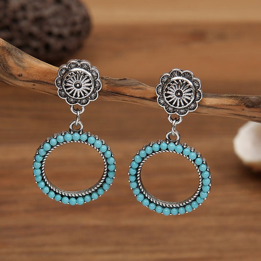 Ethnic Geometric Round Turquoise Earrings