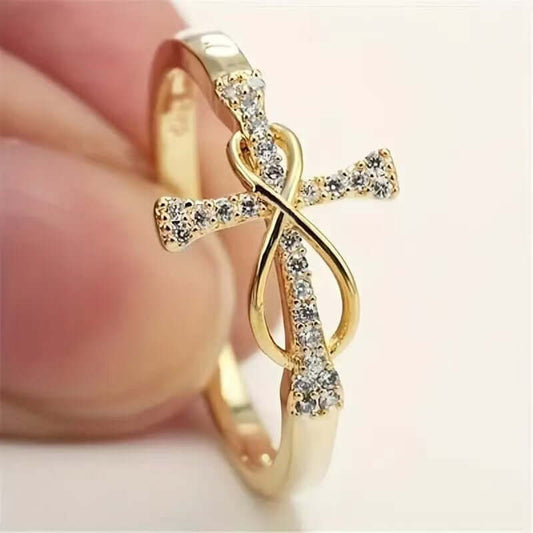 Versatile Geometric Ring For Women in gold with a cross design, featuring sparkling accents.